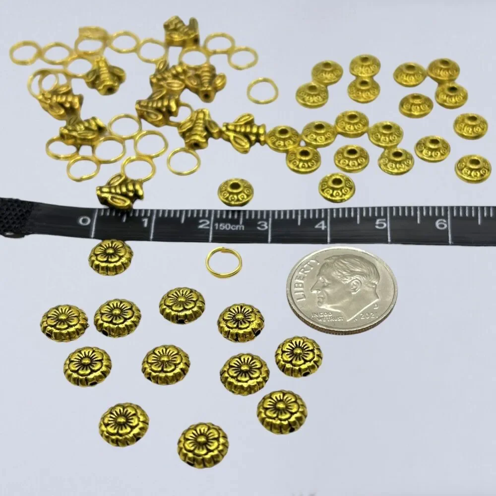 Mixed Lot Beads Faceted Glass Gemstones Gold Tone Metal Crystal Jewelry Findings
